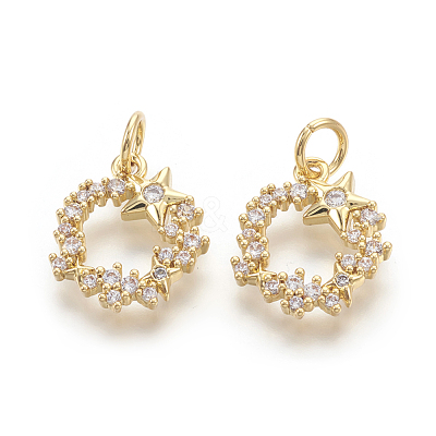 Brass Micro Pave Cubic Zirconia Charms KK-F774-09-NR-1