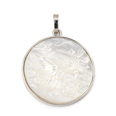 Rack Plating Carved Natural White Shell Pendants SH-CBA69D1-03P-02-1