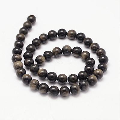 Natural Golden Sheen Obsidian Beads Strands G-K115-13-8mm-1