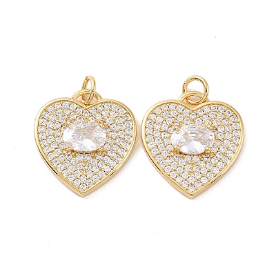 Heart Brass Micro Pave Cubic Zirconia Pendants KK-G435-01G-04-1