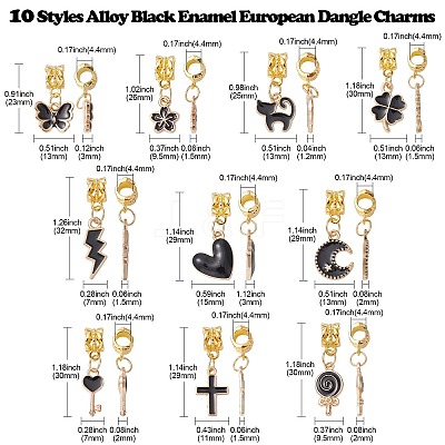 50Pcs 10 Styles Alloy Black Enamel European Dangle Charms PALLOY-CJ0002-79-1