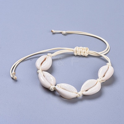 Adjustable Cowrie Shell Braided Bead Bracelets X-BJEW-JB04278-1