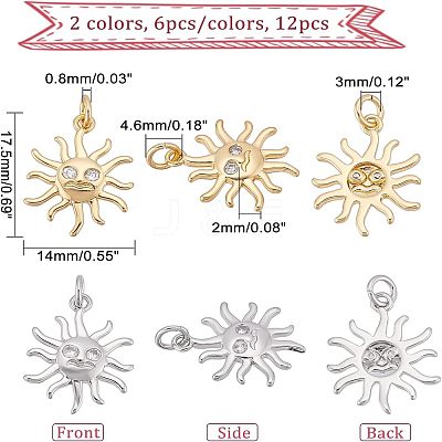 12Pcs 2 Colors Rack Plating Brass Micro Pave Clear Cubic Zirconia Pendants KK-FH0003-95-1