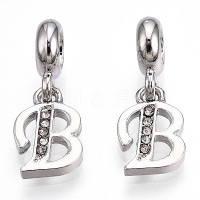 Platinum Rack Plating Alloy Rhinestone European Dangle Charms PALLOY-T048-36P-B-1
