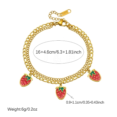 304 Stainless Steel Enamel Red Strawberry Charm 2-Strand Bracelets for Women WG018B1-01-1
