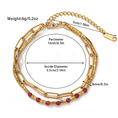 304 Stainless Steel & Dyed Natural Jade Beaded Double Layer Bracelets FS-WG81BCE-09-1
