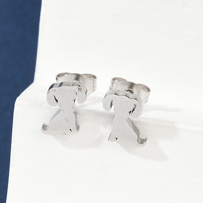 Tarnish Resistant 304 Stainless Steel Puppy Stud Earrings EJEW-F227-05P-1
