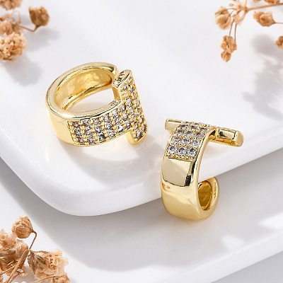 Rack Plating Brass Micro Pave Clear Cubic Zirconia Cuff Earrings EJEW-H147-09G-1