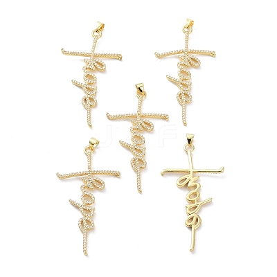 Brass Micro Pave Clear Cubic Zirconia Pendants KK-D004-25G-1