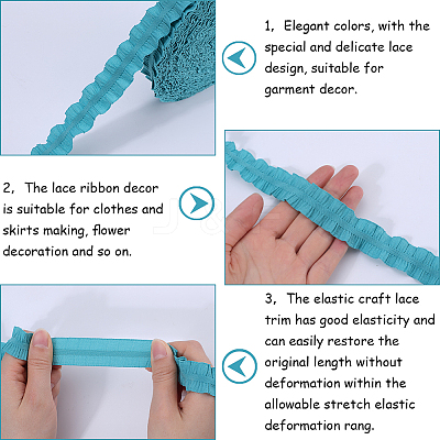 20 Yards Ruffled Polyester Elastic Lace Trim EW-WH0018-01C-1