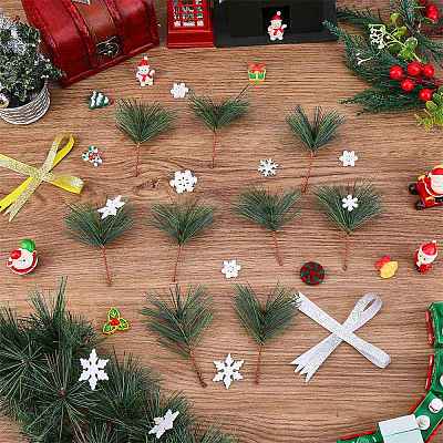 30Pcs Plastic Artificial Pine Branches AJEW-CP0009-91-1