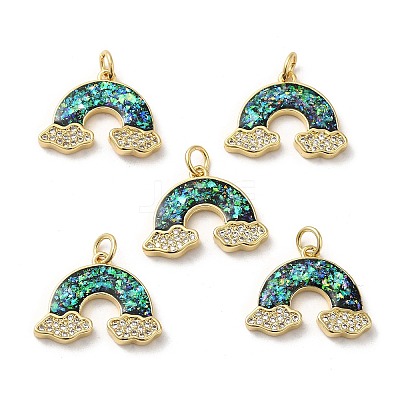 Rack Plating Brass Micro Pave Cubic Zirconia with Synthetic Opal Pendants KK-D088-28G-1
