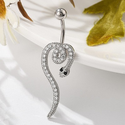 Alloy Rhinestone Snake Curved Barbell Belly Rings AJEW-R007-03P-02-1