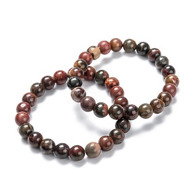Natural Polychrome Jasper/Picasso Stone/Picasso Jasper Stretch Beaded Bracelets G-A185-01R-1
