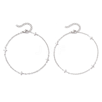 304 Stainless Steel Cross Link Anklets AJEW-AN00722-01-1