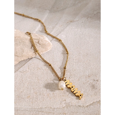 Mother's Day 304 Stainless Steel with Natural Freshwater Pearl Necklaces FS-WG5F984-01-1