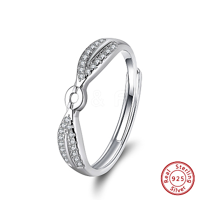 Plated 925 Sterling Silver Micro Pave Cubic Zirconia Adjustable Finger Ring Components STER-L064-08P-1