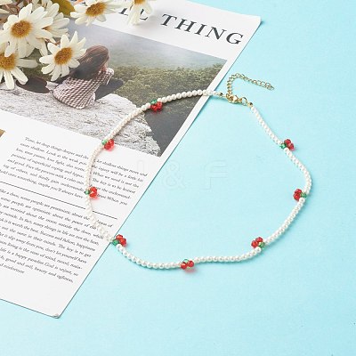 Round Shell Pearl Cherry Beaded Necklaces NJEW-TA00001-1