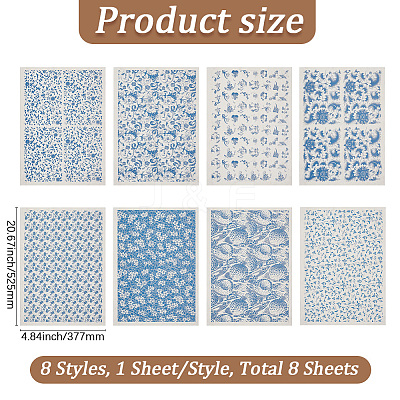8Sheets 8 Styles Paper Ceramic Decals CELT-GF0001-03-1