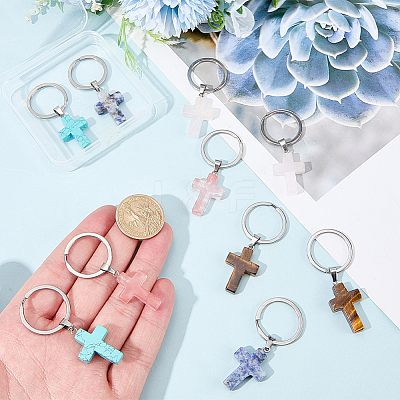 10Pcs 5 Styles Gemstone Keychains KEYC-CP0001-48-1