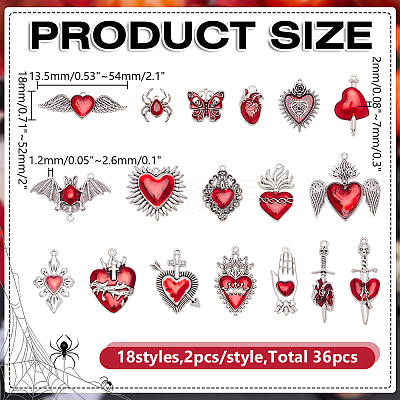 36Pcs 18 Styles Gothic Style Zinc Alloy Enamel Pendants ENAM-AR0001-94-1