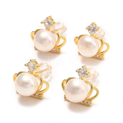 Brass Micro Pave Cubic Zirconia Crown Stud Earrings EJEW-D275-14G-1