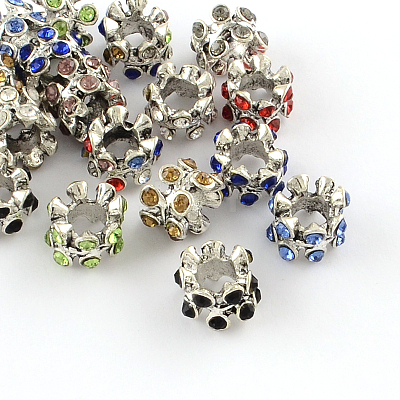 Column Antique Silver Plated Alloy Rhinestone European Beads ALRI-Q228-09-1
