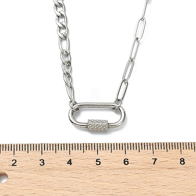 304 Stainless Steel Oval Lock Clasps Pendant Figaro Chain Necklaces for Women NJEW-JN06169-02-1