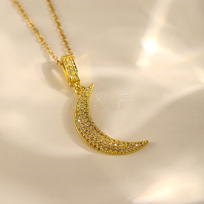 Moon Brass Micro Pave Clear Cubic Zirconia Pendant Necklaces FS-WGD2E00-01-1