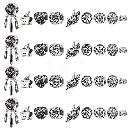 36Pcs 9 Styles Alloy European Beads MPDL-ME0001-09-1