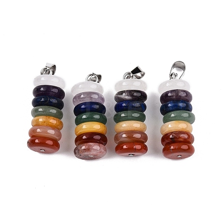 Chakra Theme Natural Amethyst & Topaz Jade & Red Agate & Quartz Crystal & Red Jasper & Lapis Lazuli & Green Aventurine Pendants G-N344-06A-1