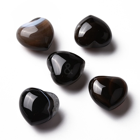 Natural Black Agate Heart Love Stone G-P486-02D-1
