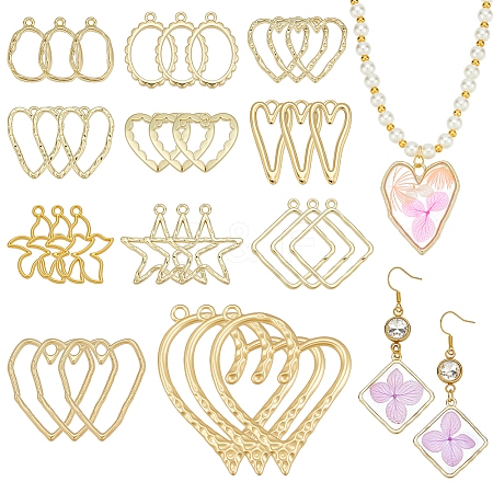 44Pcs 11 Styles Rack Plating Alloy Open Back Bezel Pendants FIND-OC0014-19-1