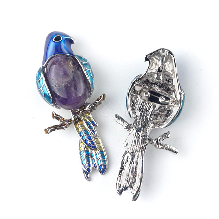 Parrot Natural Amethyst Brooch Pin for Women PW-WG94600-02-1