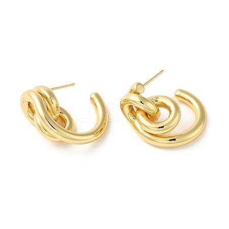 Brass Rings Dangle Stud Earrings EJEW-G382-02G-1