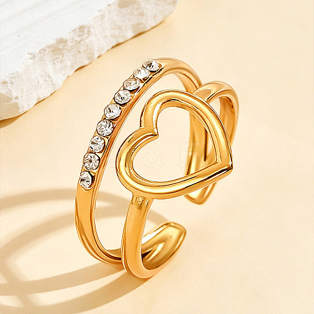 304 Stainless Steel Rhinestone Cuff Open Rings WG84659-02-1