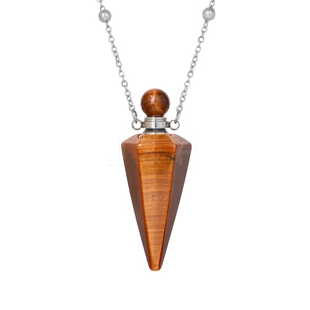 Natural Tiger Eye Faceted Cone Perfume Bottle Pendant Necklace PW-WG8F691-05-1