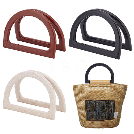   6Pcs 3 Colors D Shaped Plastic Imitation Wood Bag Handles Sets FIND-PH0010-55-1
