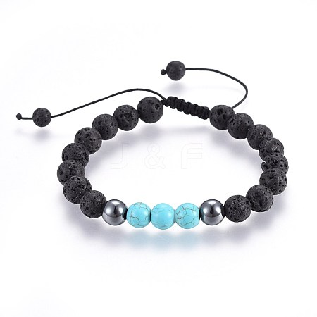 Natural Lava Rock and Non-Magnetic Synthetic Hematite Beads Braided Bead Bracelets BJEW-JB03975-03-1