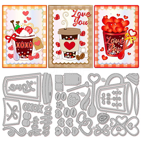 Valentine's Day Theme Coffee Carbon Steel Cutting Dies Stencils DIY-WH0309-1510-1