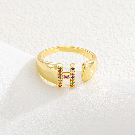 Brass Micro Pave Colorful Cubic Zirconia Cuff Open Rings FS-WG163C1-08-1