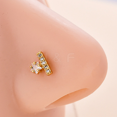 316L Surgical Stainless Steel Micro Pave Clear Cubic Zirconia L-Shaped Nose Rings WG5ADDF-06-1