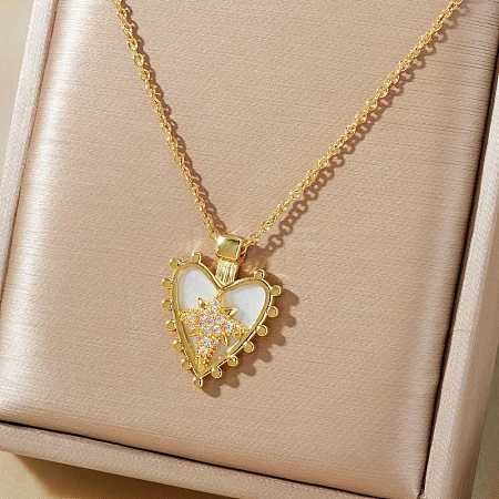 Shiny Heart Star Brass Clear Cubic Zirconia Pendant Necklaces RQ9557-3-1