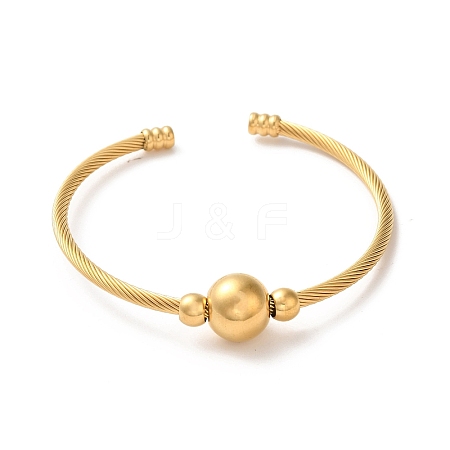 Ion Plating(IP) 304 Stainless Steel Round Beaded Cuff Bangles BJEW-P310-03G-1