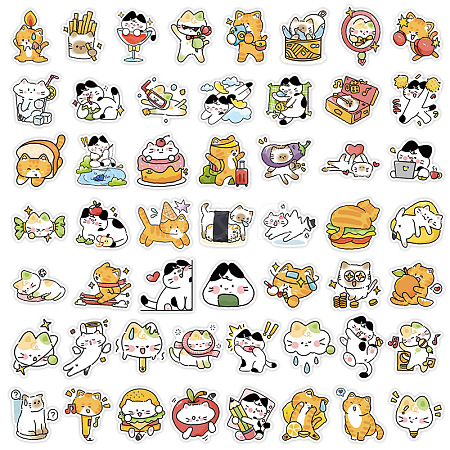 100Pcs PVC Self-Adhesive Stickers of Freehand Painting Cat PW-WG6201B-02-1