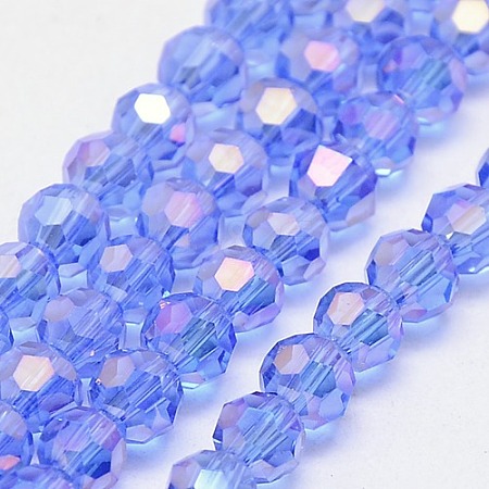 Faceted(32 Facets) Electroplate Glass Beads Strands X-EGLA-J042-8mm-AB02-1