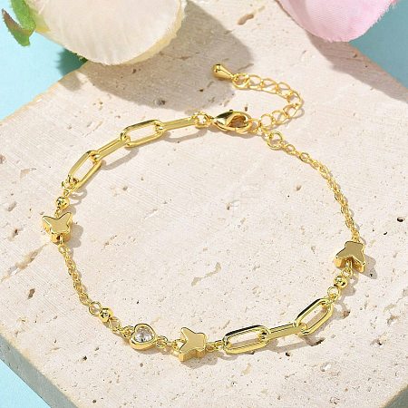 Brass Micro Pave Clear Cubic Zirconia Link Bracelets BJEW-U020-02G-1