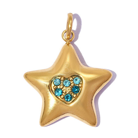 304 Stainless Steel with Light Sapphire Rhinestone Pendants RB-OY001-26G-1