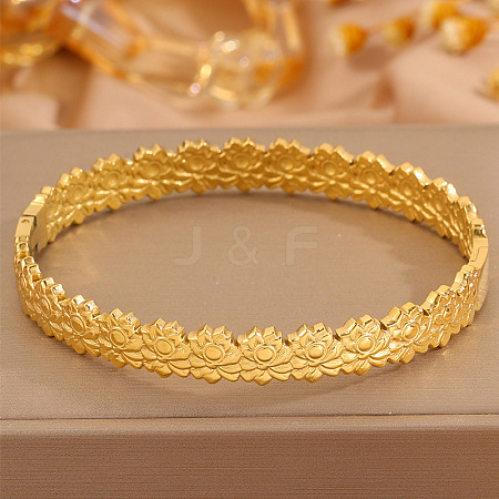 304 Stainless Steel Lotus Flower Hinged Cuff Bangles for Women WGFB475-01-1