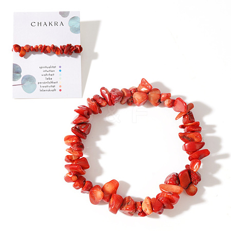 Synthetic Coral Chips Bead Stretch Bracelets for Women Men CI5318-9-1